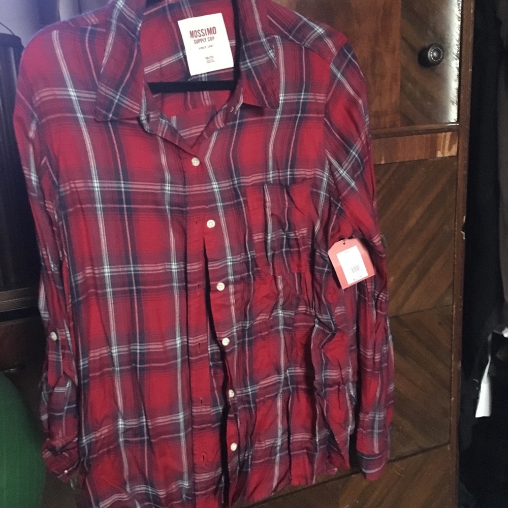 NWT red plaid button down shirt